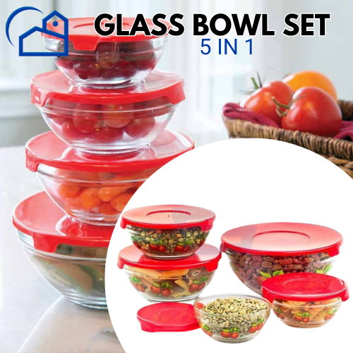 MANGKOK KACA BERANAK / MANGKOK KACA SET ISI 5 - GLASS BOWL SET 5IN1 - Mangkok Susun Set 5in1 34005