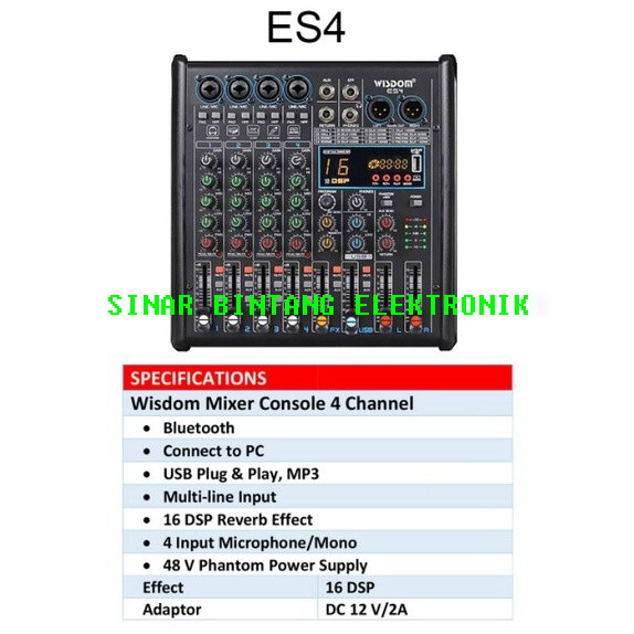 Mixer Audio 4ch Wisdom ES4 Original Wisdom ES4(Usb ,Bluetooth)