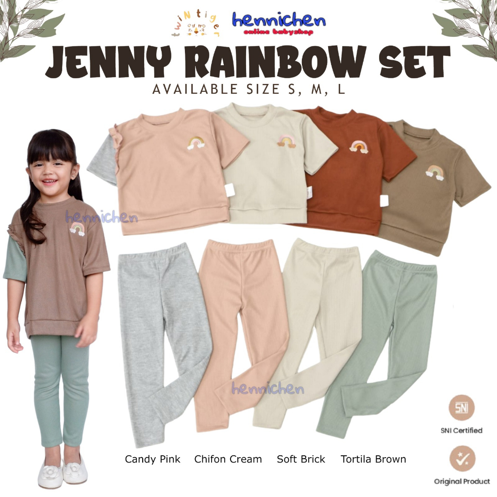 Twin Tiger Jenny Rainbow Set 1-6 Tahun Setelan Ruffle Pendek Panjang Tricolor Anak Perempuan