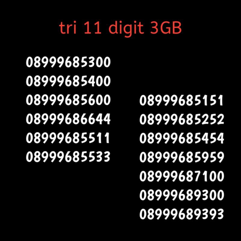 nomor cantik tri 11 digit 3gb segel murah