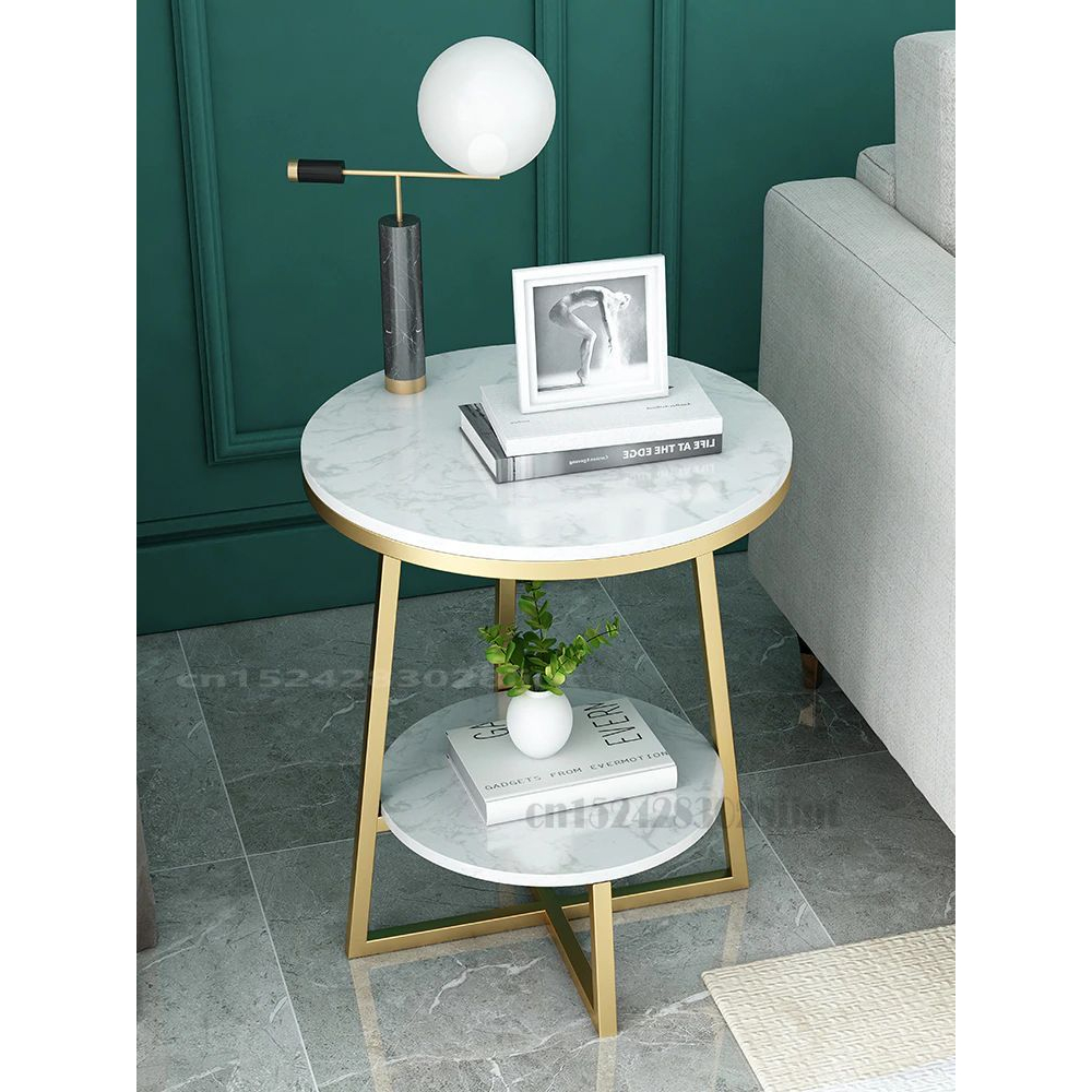 Meja Bulat Quantum Bahan Besi Replika Marmer TOP HPL Motif Marble Cocok Untuk Ruang tamu, Cafe, Ruan