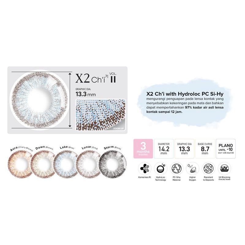 softlens Silicone Hydrogel X2 Chi Vol II warna Grey (Lunar)