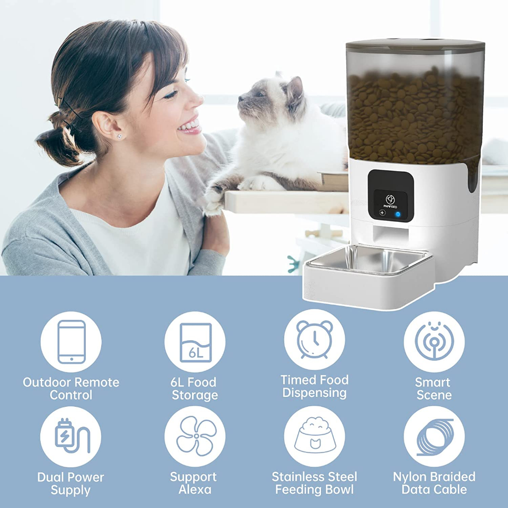 ⚡Double Bowl Feeder⚡6L Automatic Pet Feeder WIFI APP Connect Remote Control Dispenser 6 liter Makanan Otomatis Anjing Kucing Tempat Makan Hewan Ortomatis Kerro