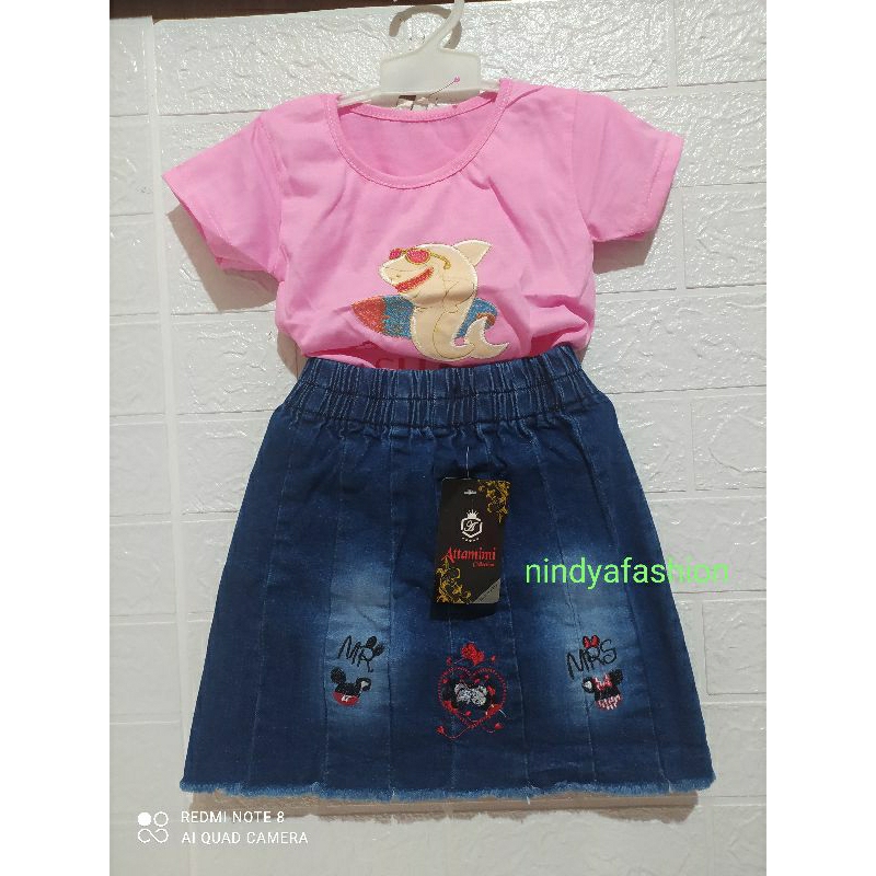 setelan baju rok jeans  anak perempuan 1 2 3 4 5 6 tahun