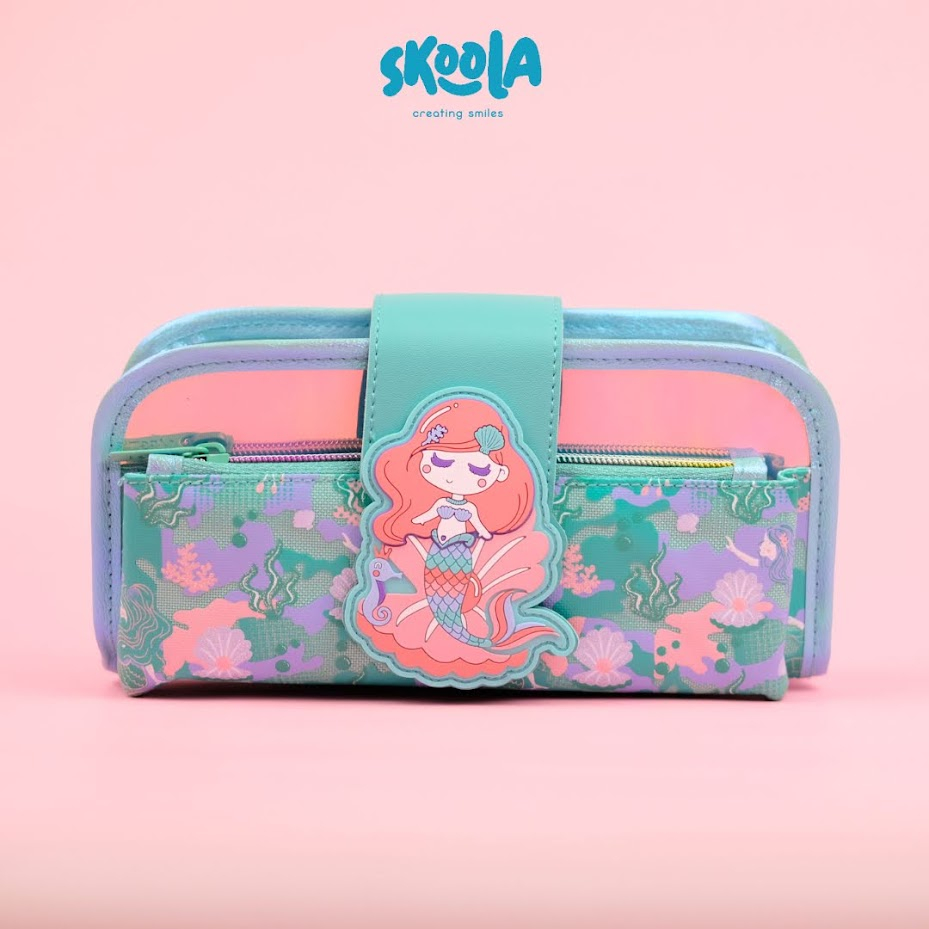 Skoola Tempat Pensil Lipat 3 Pencil Case Threefold Anak Perempuan Lucu Unicorn Cat Mermaid - Pensy