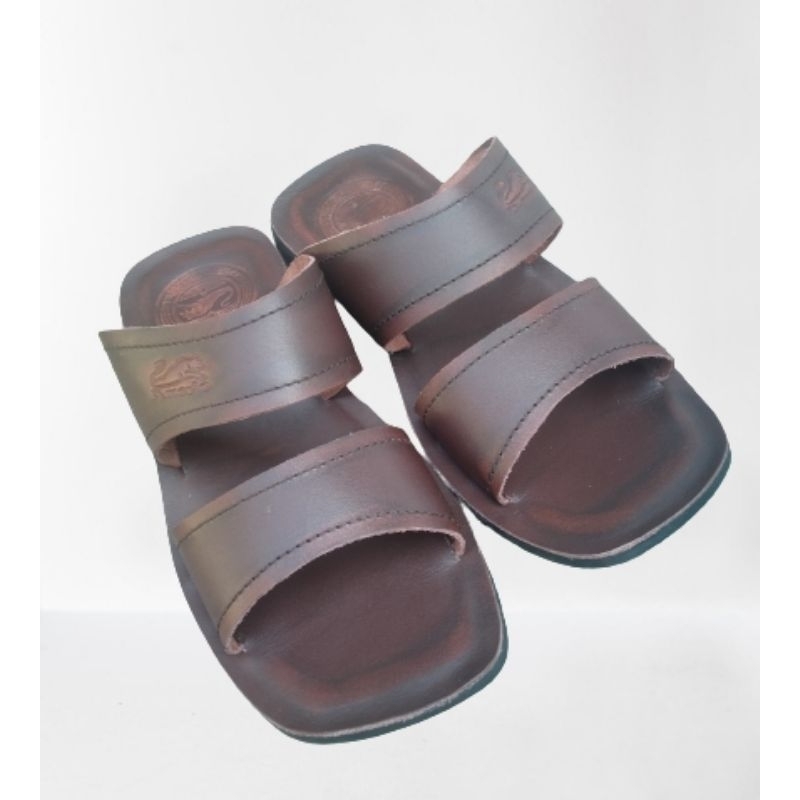 Sandal pria kulit dewasa cowo laki kasual kekinian keren selop original 100% asli sapi coklat  39-40-41-42-43  tready