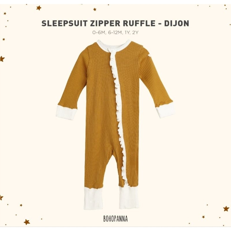 Sleepsuit zipper ruffle Bohopanna B49 / Sleepsuit Bayi Perempuan / Baju Tidur Bayi Cewek Bohopanna / Sleepsuit Bayi polos / Sleepsuit Bayi Perempuan Polos Katun Bohopanna