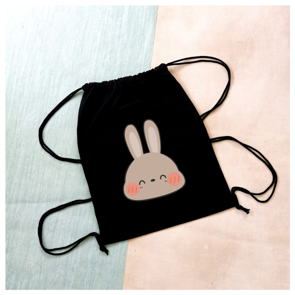 Stringbag Motif Kepala Kelinci Full Colour Drawstring tas serut Ransel sekolah kuliah kampus rabbit || Kiiyoomii ||