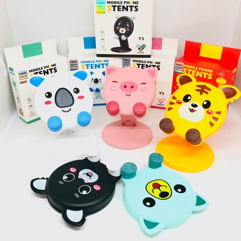 Holder Stand T3 Mobile Phone Karakter Motif Animal Lucu Dudukan HP Universal Folding Dekstop Portable Terlaris Smoll