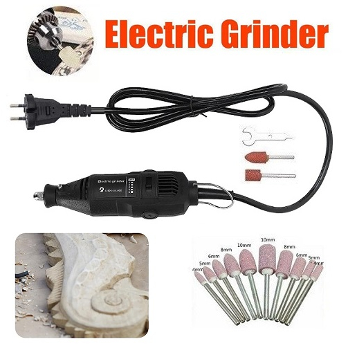 Electric Mesin Bor Listrik Mini Grinder Adjustable High Speed 8000-37000Rpm 130W Portable + 10 Mata Batu Asah Poles