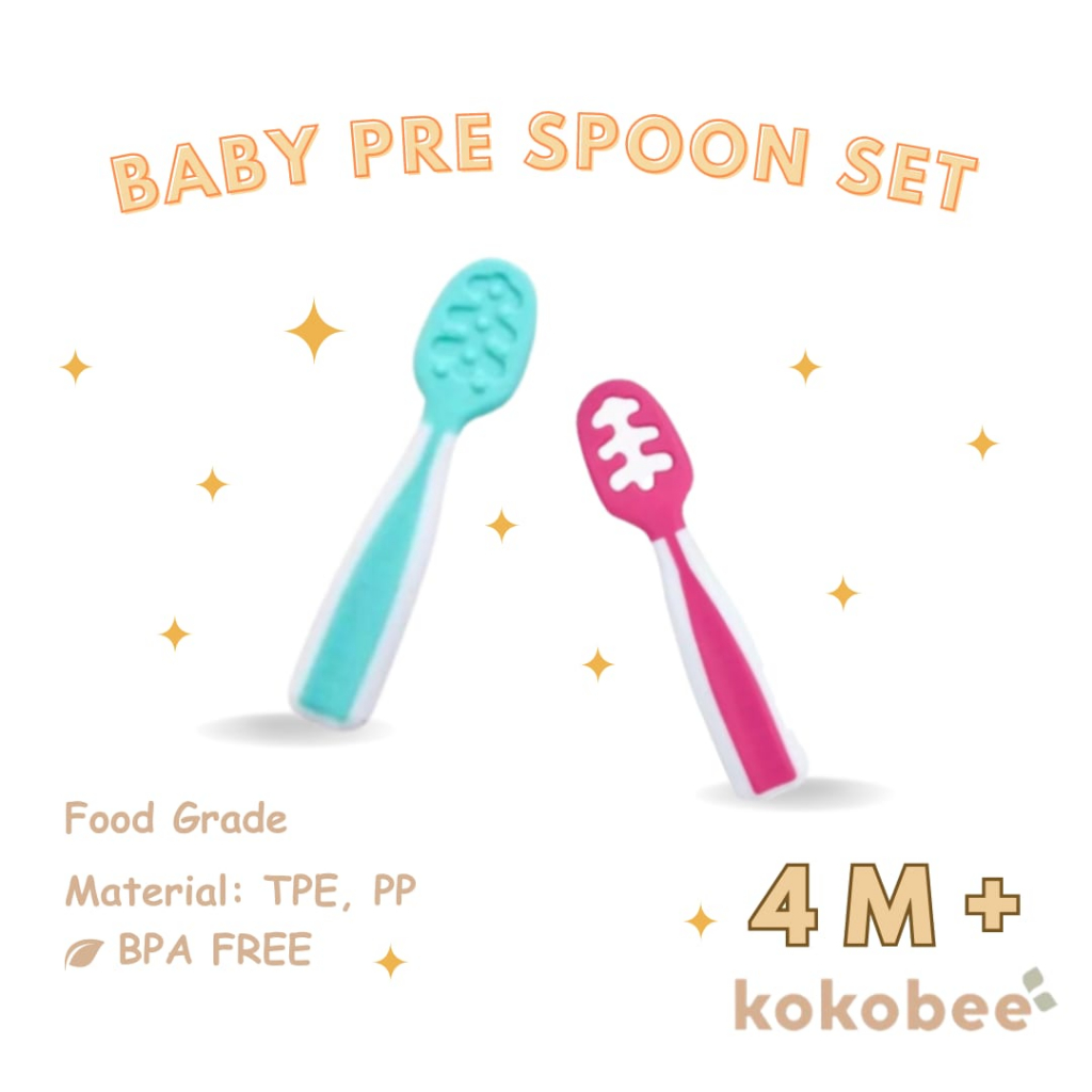 KOKOBEE BABY PRE SPOON SET / SENDOK DAN GARPU / NUMNUM / Training spoon / BLW / Dips Glacier spoon /sendok bayi/ sendok makan bayi / alat makan bayi