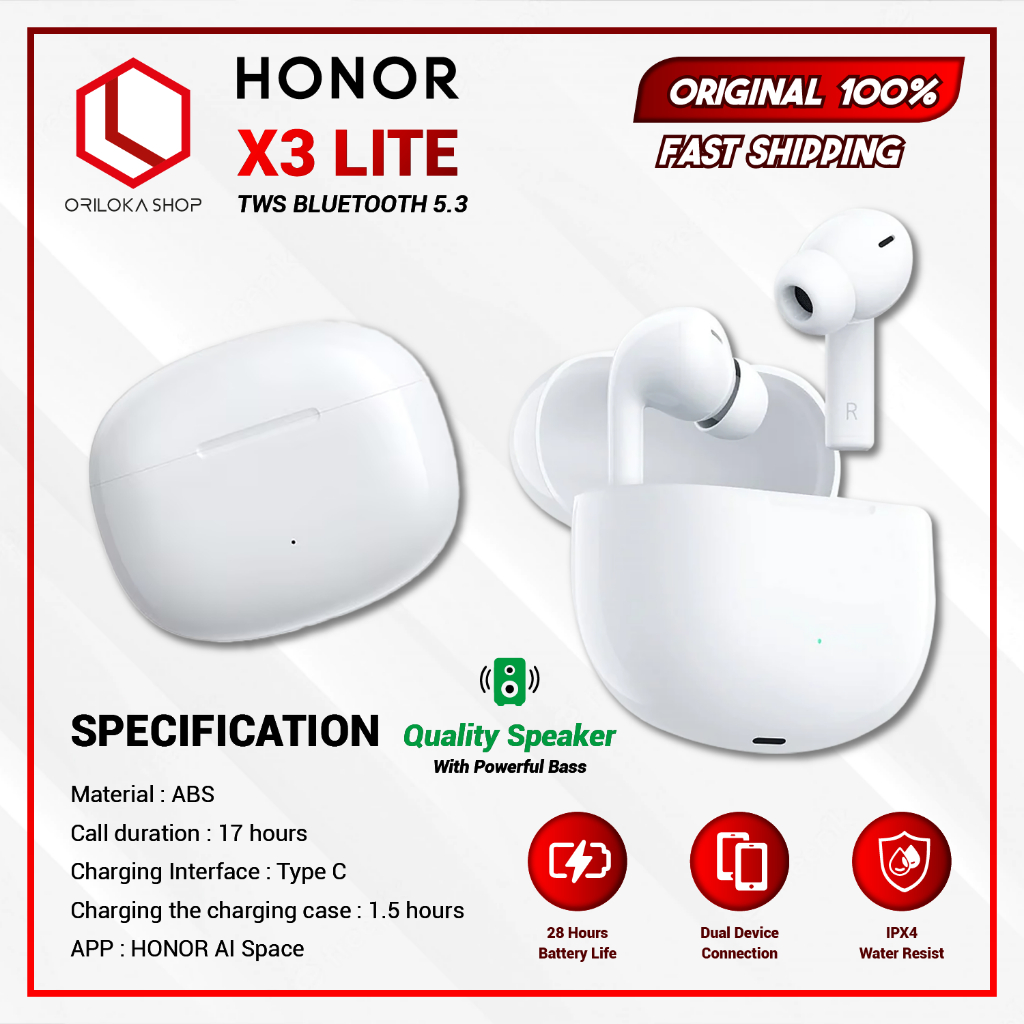 HONOR Earbuds X3 Lite TWS Bluetooth 5.3 Earphones - Noise Cancellation