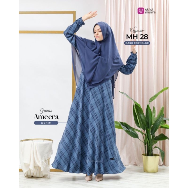 AMEERA GAMIS TERBARU UKHTI MUNIRA MOTIF KOTAK BAHAN POLO LINEN YARNDYEND