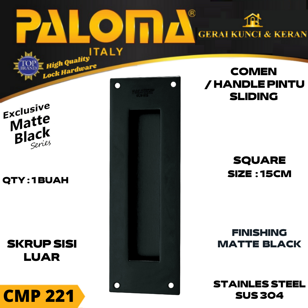 PALOMA CMP 221 COMEN SQUARE 15CM GAGANG PINTU SLIDING HITAM BLACK MATTE