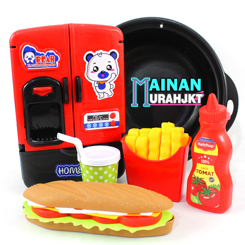 MAINANKEI MAINAN ANAK MURAH YK40 DELICIOUS FOOD LEMARI KULKAS KENTANG HOTDOG MAINAN MASAKAN PANCI INFRARED COOKER