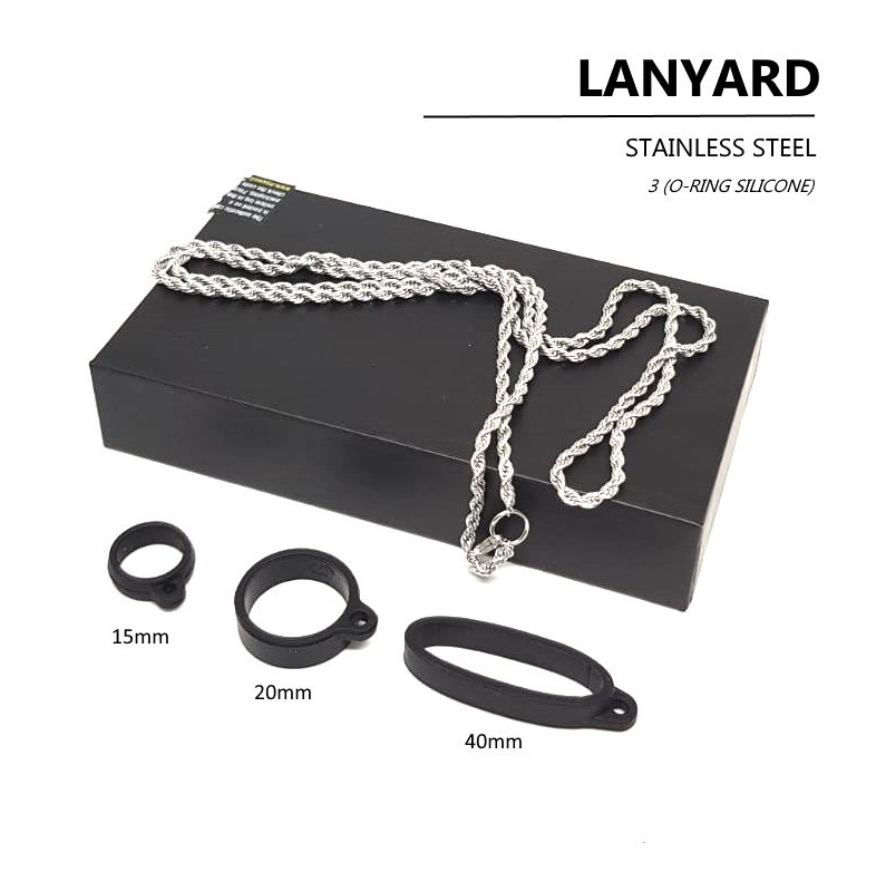 Lanyard Rantai Kalung Rantai Stainless Stell 3 Ring Karet