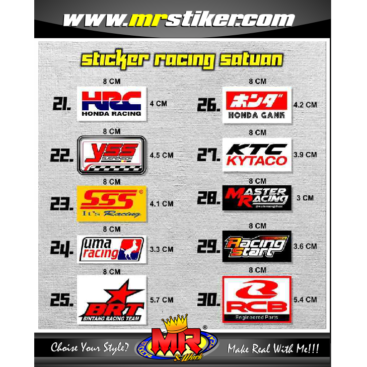 Stiker Satuan Sponsor racing keren terkini termurah stiker motor satuan