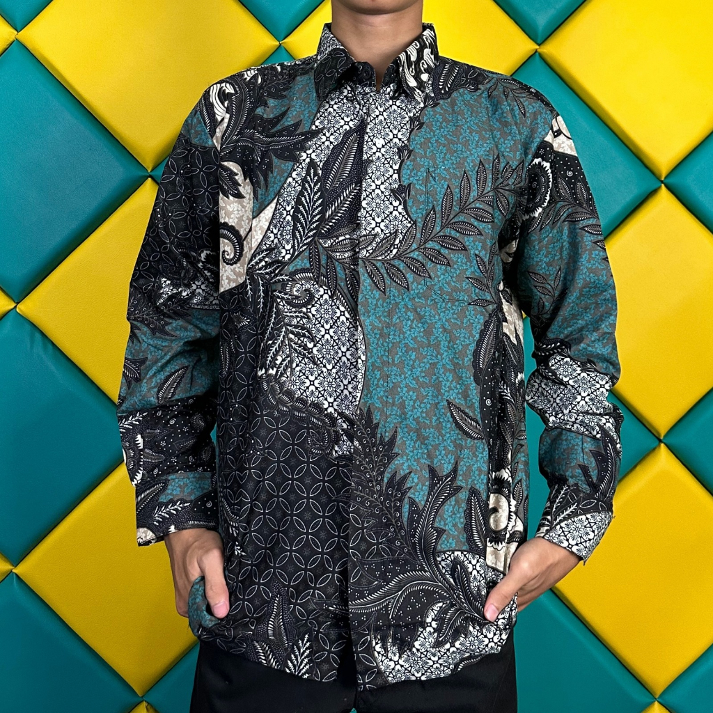 Kemeja Batik Pria Modern Lengan Panjang Casual Modis Slim Fit Trendy Masa Kini OL 162