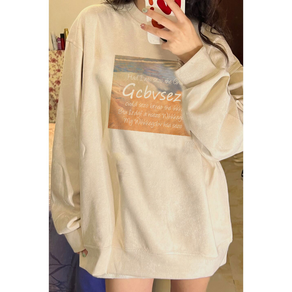 EUNII Sweater Lengan Panjang Vintage Sunset Printing Korean Style/Sweater Crop/Baju Wanita/Switer Wanita/Switer