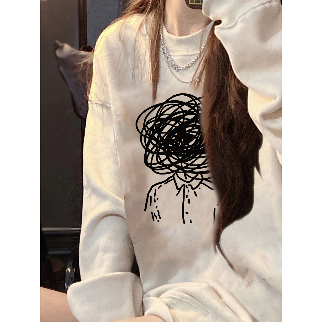 EUNII Sweater Lengan Panjang Cartoon Bad Character Printing Korean Style/Sweater Crop/Baju Wanita/Switer Wanita/Switer