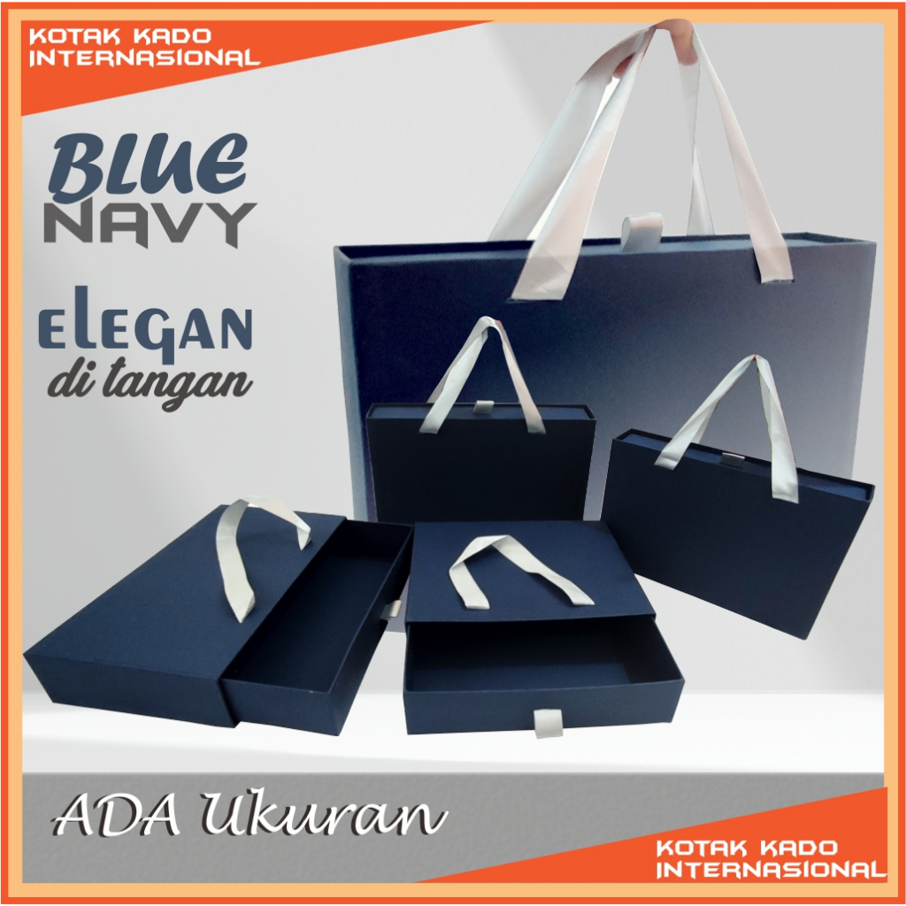 

Box Kado Ulang tahun cowok Hadiah Elegan kotak hampers Biru Navy Masukkan keranjang praktis ditangan ada ukuran