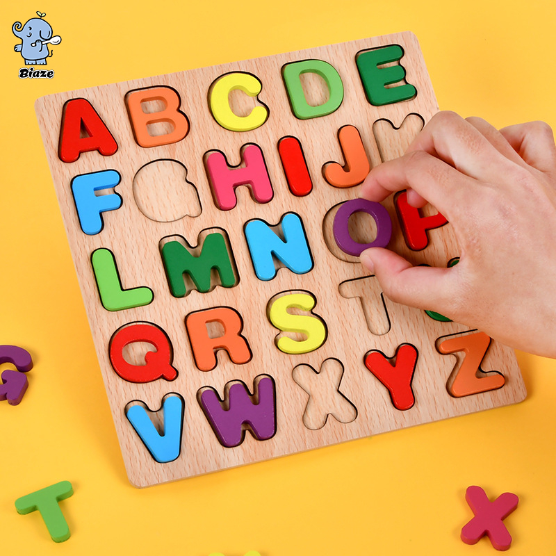 Biaze chunky puzzle huruf besar / puzzle 3d chunky/ angka 20x20cm mainan anak puzzle timbul kayu/Mainan Edukasi Anak