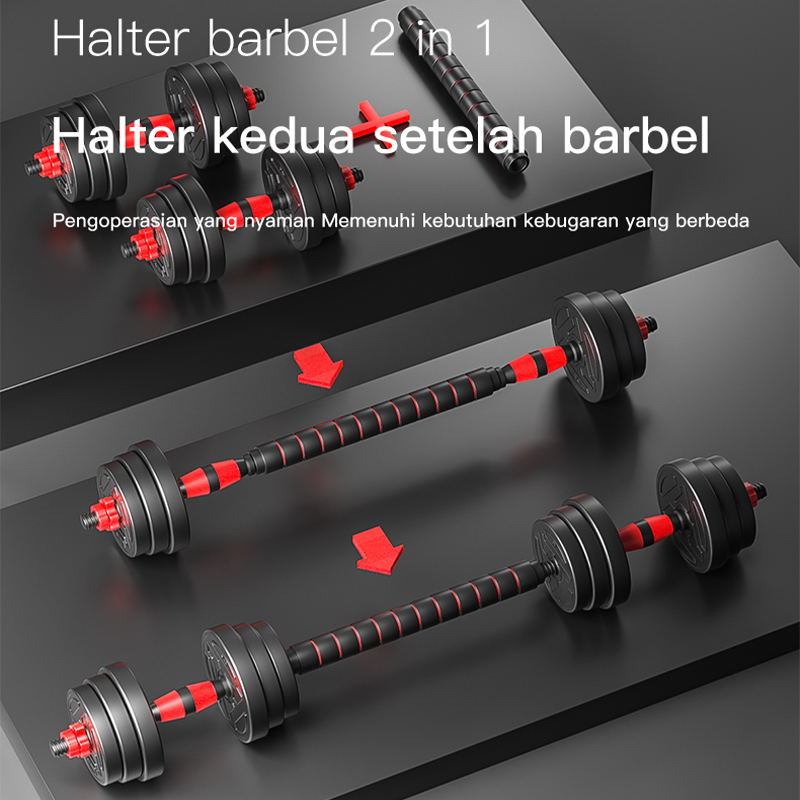 ketel bel 6 in 1 Dumbbell Barbel set peralatan fitness 20 kg bisa disambung Tiang Angkat