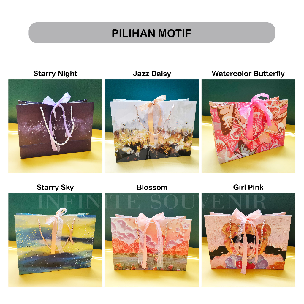 Double Pita Kantong Tas Paper Bag Ukuran Besar dan Sedang / Paperbag Kertas Karton Tebal dengan Ribbon Tile Minimalis dan Elegan / Gift Bag Kado Ulang Tahun / Birthday / Pernikahan / Hadiah