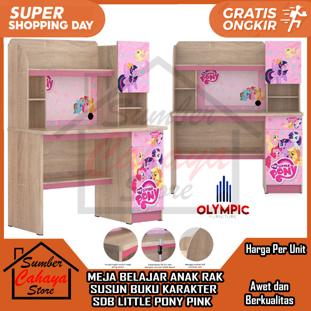 [Instan] MEJA BELAJAR ANAK RAK SUSUN BUKU KARAKTER SDB LITTLE PONY OLYMPIC MINIMALIS BANGKU LAPTOP K