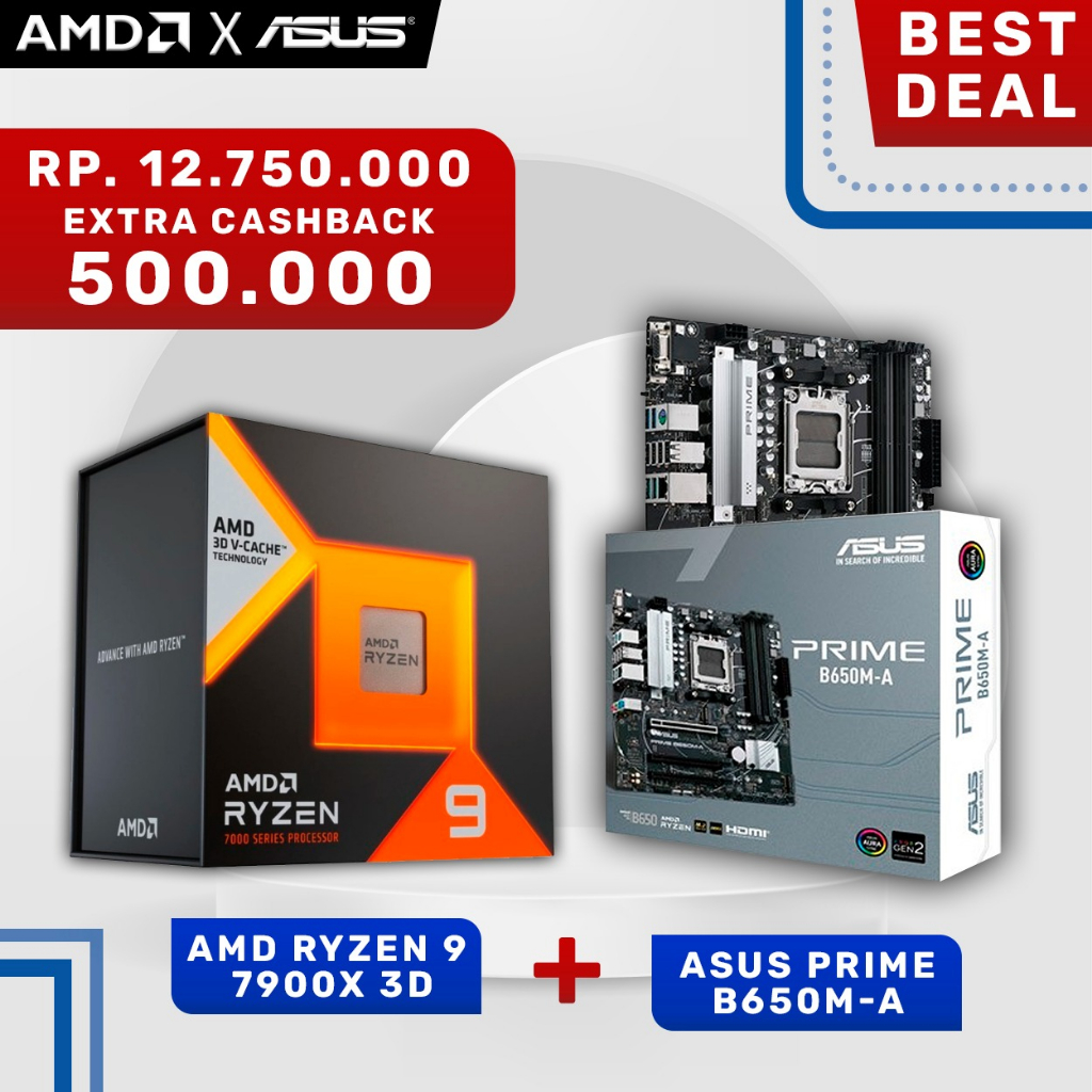 Paket Hemat AMD Ryzen 9 7900X 3D + ASUS Prime B650M-A