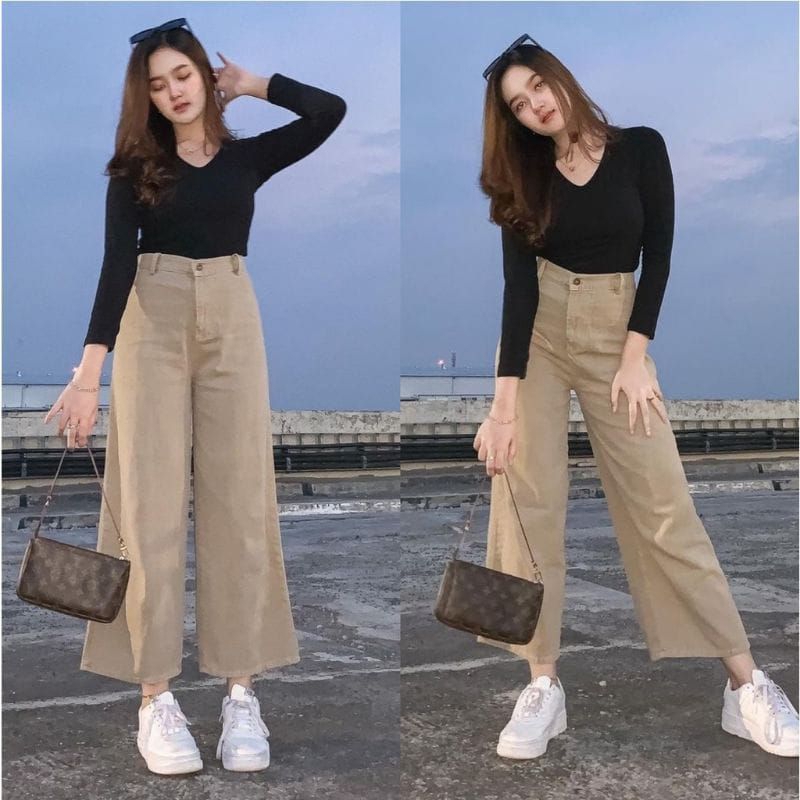 Mozza Jeans kulot haigwaist style korea//Celana kulot jeans warna hitam putih blitz