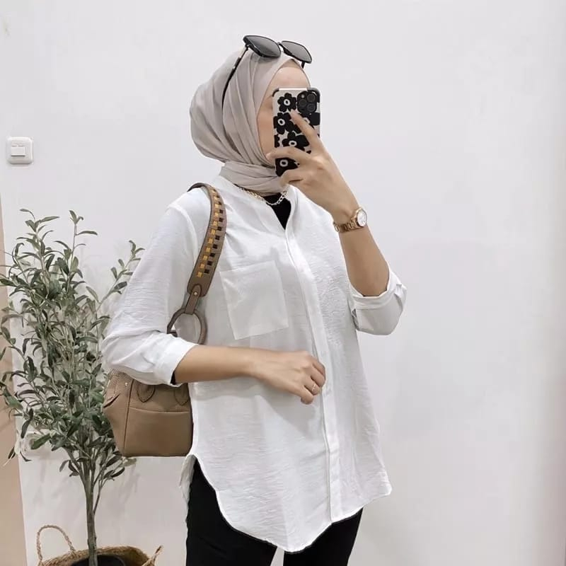 Kemeja Putih Wanita / Kemeja Kerja Wanita / Kemeja Formal / kemeja Lengan Bahan Crinkle