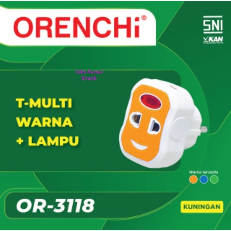 Orenchi T multi Tee steker cabang 3 + lampu terminal kuningan