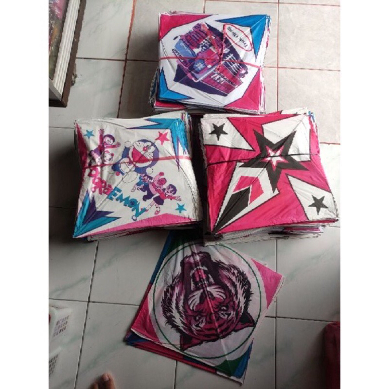 layangan kertas aduan 100 pcs motif campur