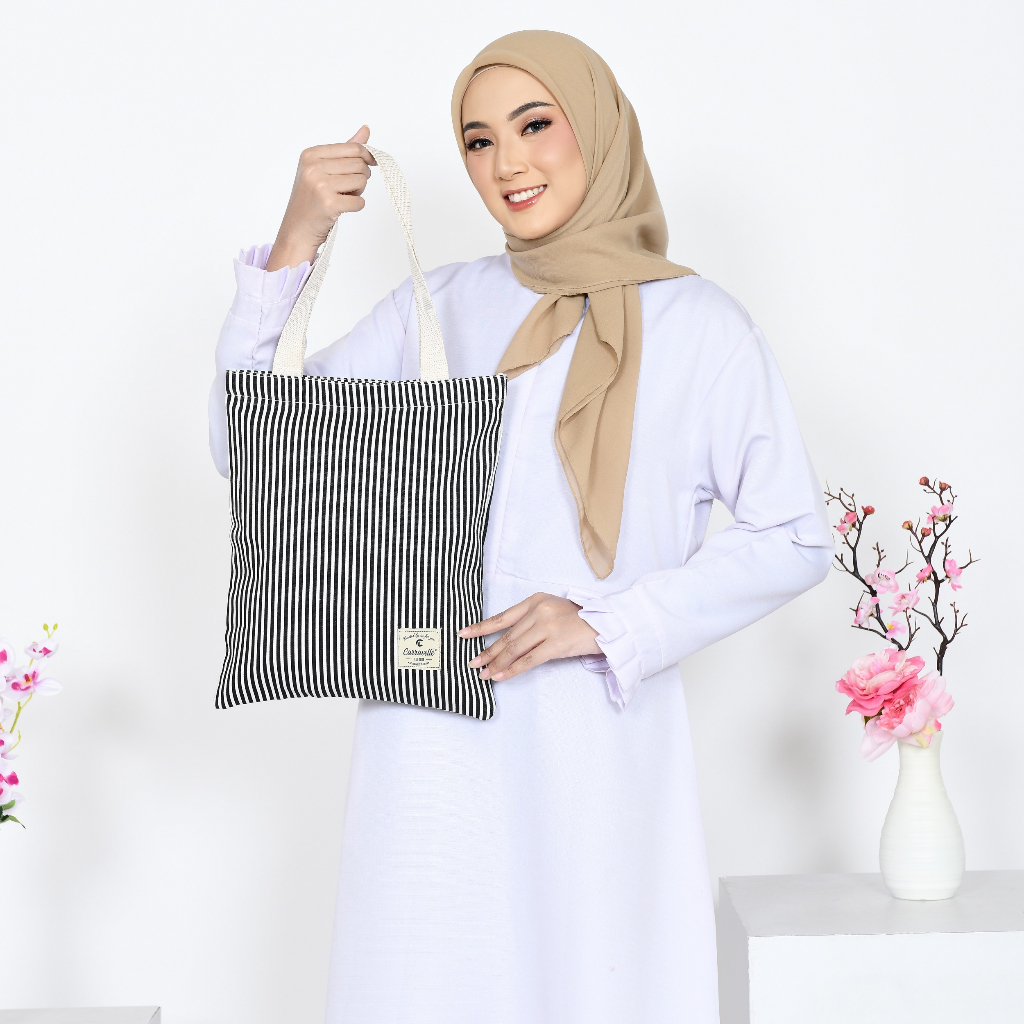 TOTEBAG WANITA RESLETING / TAS TOTE KANVAS JEANS BUAT SHOPPING DAN KULIAH TB 004