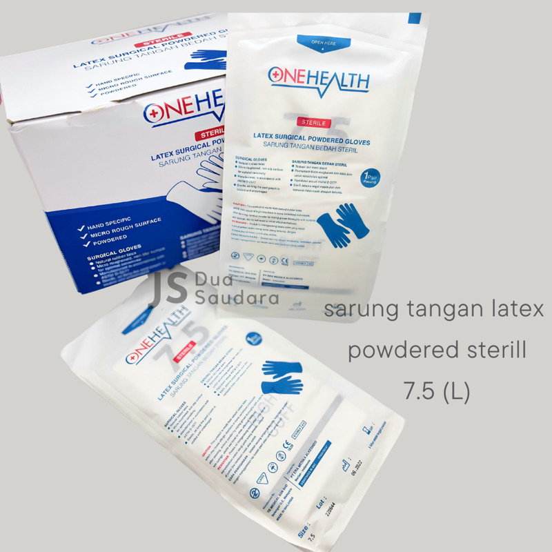 Sarung Tangan steril size 7.5 (L) / steril powdered gloves / Handskun l Latex Surgical Powdered Gloves l Handscoon latex size 7.5 (L)