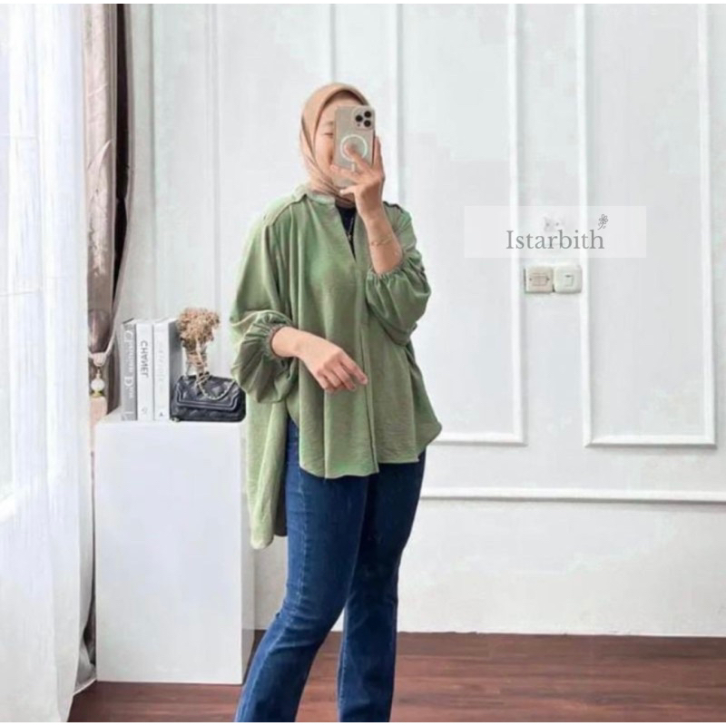 Kemeja Blouse Wanita - Livia Blouse Crinkle Airflow - Outer Wanita Korean Style