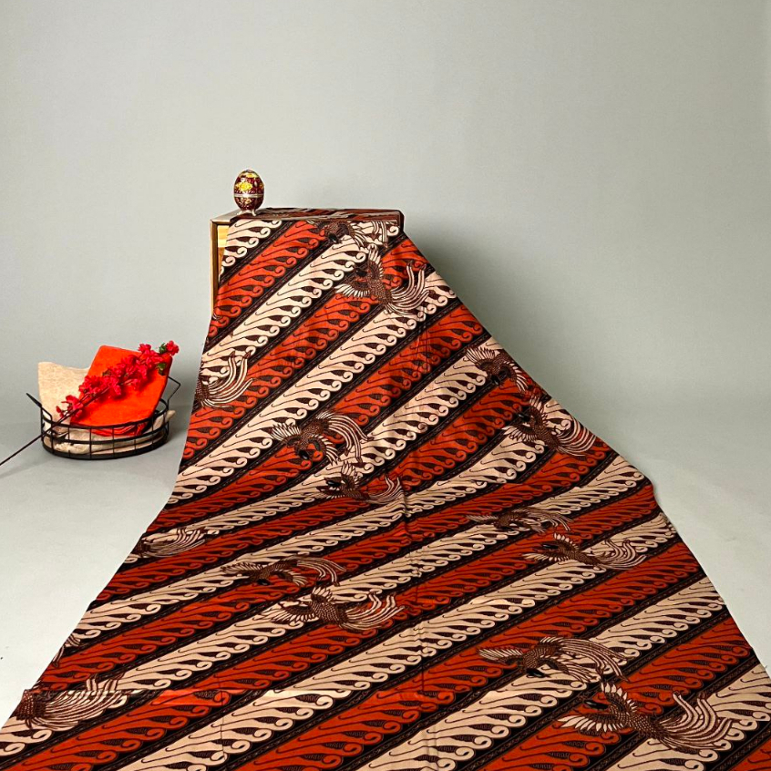 Kain Batik 2 Meter Bahan Katun Printing Motif Seno Manuk Oren Oranye Hijau Biru