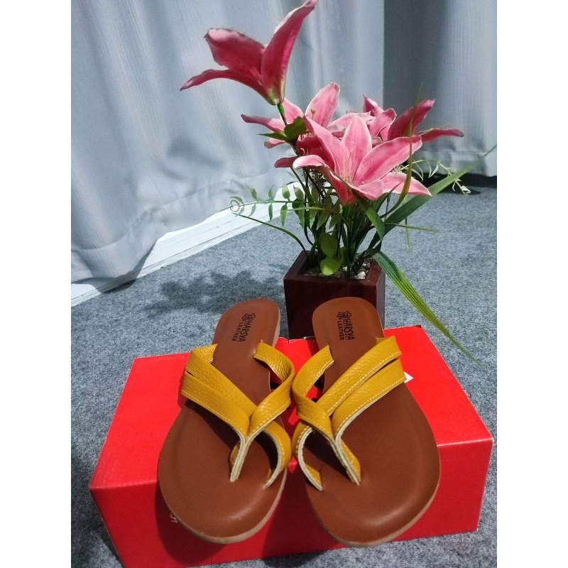 sandal kulit wanita model jepit asli handmade sandal kulit teplek