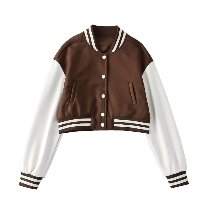 XIAOZHAINV Jaket Baseball Pendek Wanita Korean Style Lengan Panjang Crop Top 0798