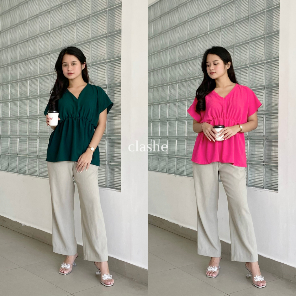 Baju Blouse Wanita Atasan Lengan Pendek Crinkle Airflow Anti Lecek Korean Style Kekinian Terbaru Ootd Bella Top by Clashe