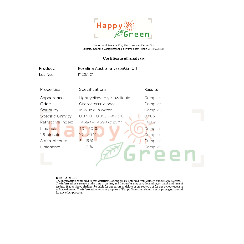 Happy Green Rosalina Essential Oil - Swamp Paperbark Tree Oil