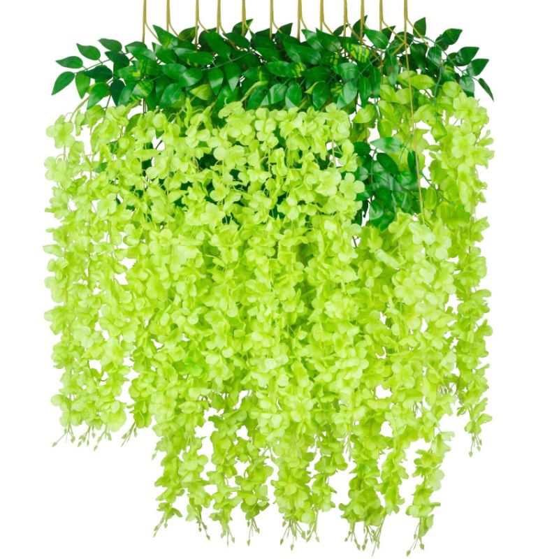 Bunga Grosir Jakarta 12pcs Wisteria Jumbo Hijau Kain Plastik Artificial Gantung Juntai Harga Lusinan