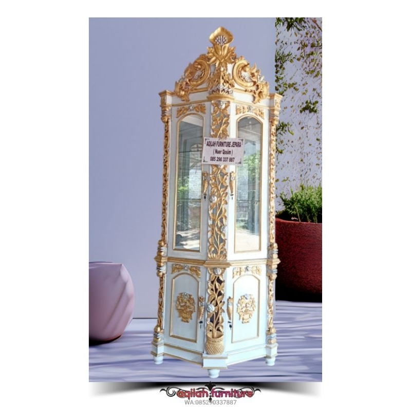 Lemari hias lemari pojok lemari sudut ukir sima jati