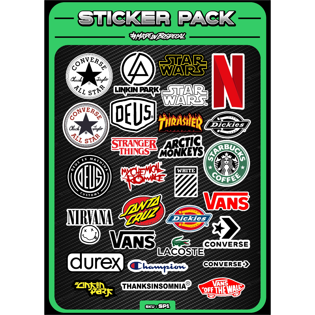 stiker pack spesial series black white untuk hp laptop helm tumbler motor brand band hype