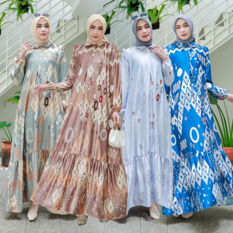 ORI Gamis Inara Rusli - MV Gamis Silky Maxi Motif - Baju Muslim Maxi Dress