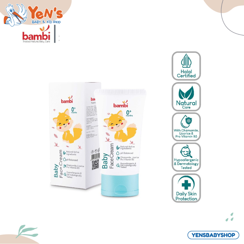 Bambi Baby Face Cream 50ml | Krim Wajah Bayi Kulit Normal - Sensitif | Lotion Pelembab Perawatan Wajah Bayi