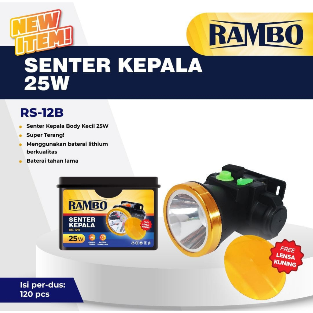 Senter Kepala Rambo 25W 25 Watt RS-12B RS 12 B Cahaya Putih Kuning