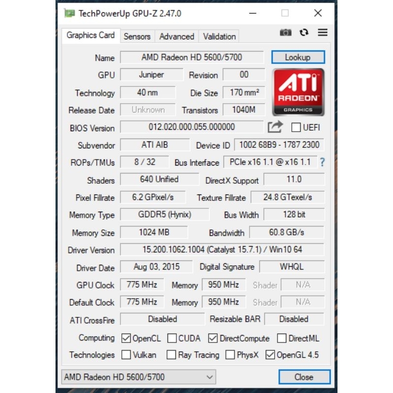 VGA AMD Radeon HD 5700 1GB GDDR5 128Bit Normal Nominus