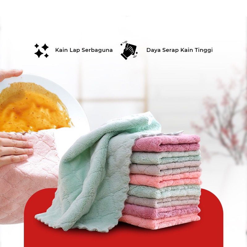 KAIN LAP PIRING ANTI MINYAK TEBAL / KAIN LAP MICROFIBER DAPUR LAP CUCI PIRING GELAS CORAL FLEECE